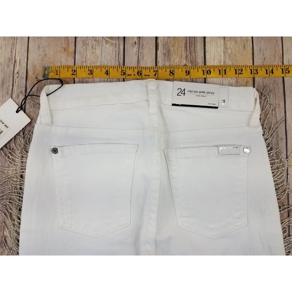7 For All Mankind Mid Rise Ankle Super Skinny Jeans With Fringe 24x26 White B84 - Picture 6 of 9